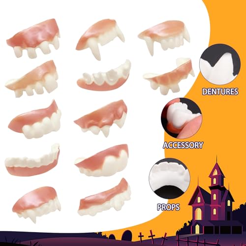 Dents de Démon d'halloween, 12 Pièces Dent de Vampire, Vampires Fausses Dents Halloween, Faux Dentier Humour, Fausses Dents Noueuses Adaptés aux Halloween, Mascarade Costume Fête Faveurs et Cosplay – vue 3