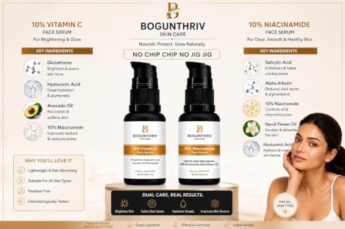 Image of 10% Vitamin C and Niacinamide Face Serum Duo, with Glutathione, Hyaluronic Acid, Alpha Arbutin,Visible results within 2 days 30 ml