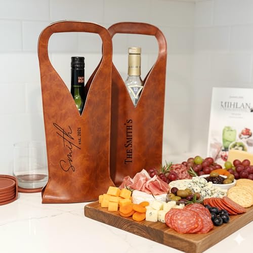 Bolso porta vino de cuero personalizado grabado a láser miniatura 3