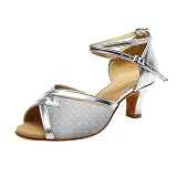 Damen Tanzschuhe Standard & Latein Sandalen Salsa Tango Dance Schuhe Blockabsatz Weiche Sohle Party Hochzeit Elegante Celucke