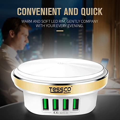 Image of (Tessco BC-209) 4 Port Multi USB Wall Charger Hub (22 W / 4.4A) with Auto-ID & Night Light - Compatible with Smartphones, Tablets, Camera, Accessories - White