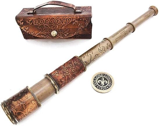 Antique Brass Dollond London 1920 Engraved Handheld Telescope Nautical 16" Brass Spyglass Maritime Telescope with Box Case