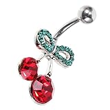 Anneaux de nombril pendants cerise : l'anneau de nombril cerise est parfait pour ajouter une touche de fun et de espièglerie à n'importe quelle tenue ou look de plage, petit anneau de nombril