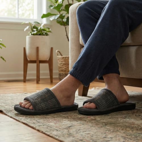 Image of Men's Comfort Open Toe Slippers, Upgraded 60D Memory Foam Bedroom Slip on