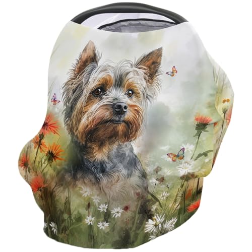 Nursing Cover for Breastfeeding Scarf, Floral Watercolor Dog Flowers Baby Car Covers Super Soft Multi Use for Canopy Shopping Cart Cover Blanket Stroller Cover