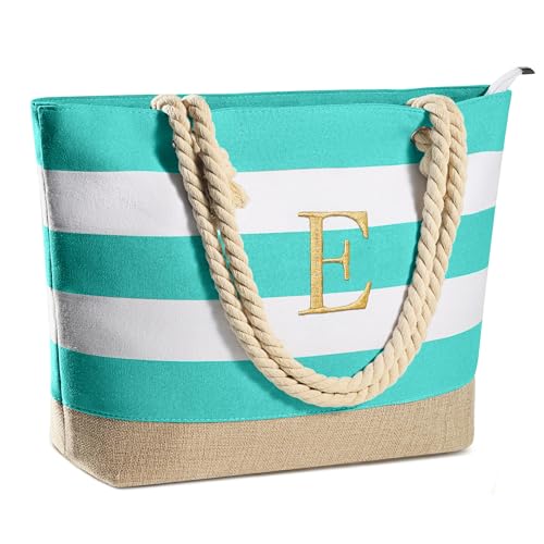YOOLIFE Beach Bag for Women - Monogram Initial Personalized Bridal Shower Gifts for Wedding Day Maid of Honor Matron of Honor Gifts for Friends Girlfriend Female Mom Teacher Birthday Christmas