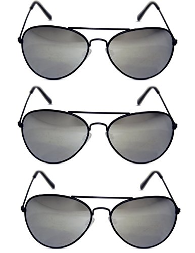 3 Pack of Silver Mirrored Aviator Sunglasses w/Gold Black & Silver Frame2