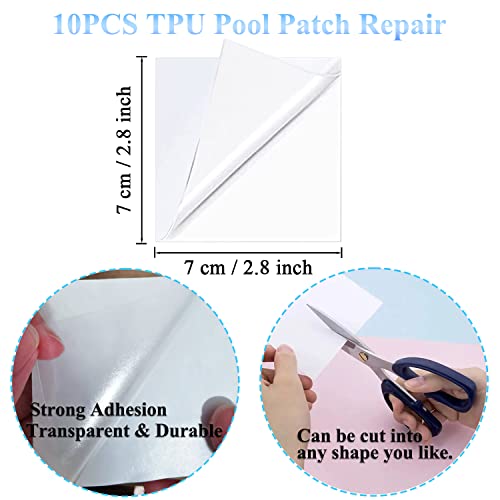 10 Packs Tpu Air Mattress Patch Repair Kit, Clear Vinyl Pool Patches For Inflatables Toys/Boats, Bounce House, Swimming Pool, Waterproof Bag, Tubes Air Bed, Pool Float, Tent, Canvas, Umbrella, 2.8Inch #TOP1