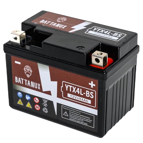 Battanux YTX4L-BS Battery & Motorcycle Battery Sealed SLA/AGM 12V4Ah ATV/UTV/Snowmoble/Motor bike Battery Maintenance Free & No tools for installation & Advanced Technology & Environmental