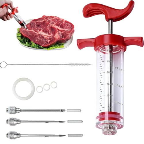 Plastic Meat Injector Syringe Kit Food Syringe Flavor Injector for BBQ Turkey Chicken Marinades Dishwasher Safe Easy to Use