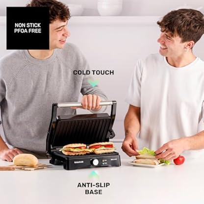 Taurus - Elektrischer Kontaktgrill Grill&Co GR1500X | 1500W | Antihaftplatten 27,5 x 17,3 cm | 180° Schwenkdeckel | Einstellbarer Thermostat | Rutschfeste Basis | Abnehmbare Fettauffangschale – Bild 7