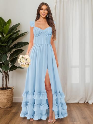 MAGGCIF Flutter Sleeve Bridesmaid Dresses for Women with Slit Ruffles Chiffon A Line Long Formal Wedding Guest Dress4