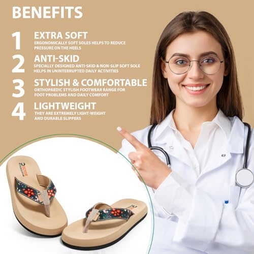 Image of DOCTOR HEALTH SUPER SOFT Women Stylish Printed Flip Flops | Soft Cushioned Everyday Wear Slippers for Women | Lightweight Anti-Slip Casual Thong Sandals