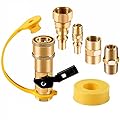 RV Propane Quick Connect Fittings Adapter Valve for Campers 3/8” Flare x 1/4” NPT Male Pipe Half-Union Fitting to Heater Appliance Plug with 3/8” Female Flare Assembly Kit Convert Gas BBQ Grill