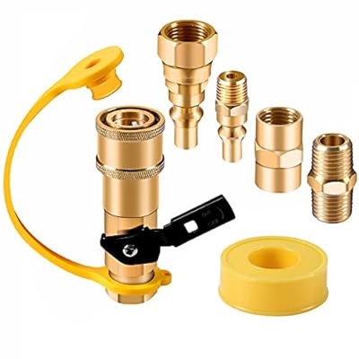 RV Propane Quick Connect Fittings Adapter Valve for Campers 3/8” Flare x 1/4” NPT Male Pipe Half-Union Fitting to Heater Appliance Plug with 3/8” Female Flare Assembly Kit Convert Gas BBQ Grill