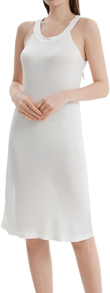 Women Mulberry Silk Full Slips Dress Halter Neck Sleepwear Knit Silk Sleeveless Nightgown Sleepwear Tank Dress