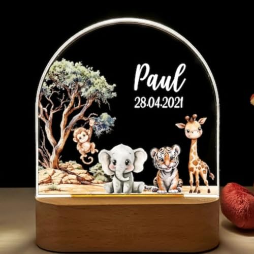 Lámpara de noche personalizada para bebés LED con base de madera