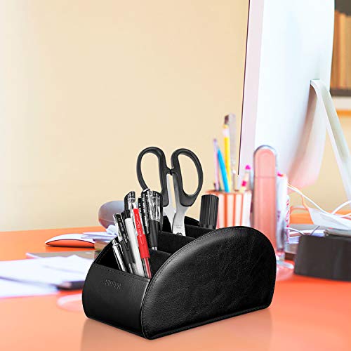 Image of SITHON Remote Control Holder with 5 Compartments - [Upgrade Version] PU Leather Remote Caddy Desktop Organizer Store TV, DVD, Blu-Ray, Media Player, Smart Phones, Heater Controllers (Black)