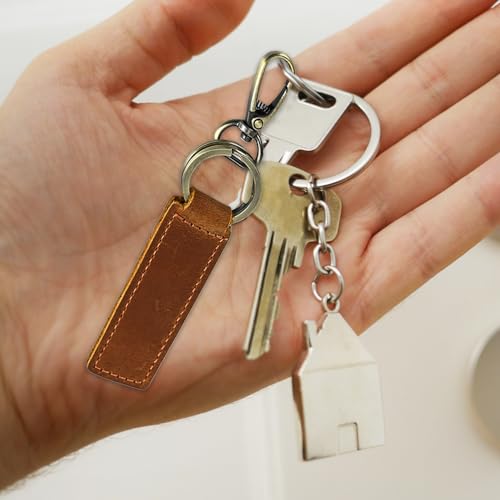 HGOCAHUZI 2 Pcs Leather Car Keychain Vintage Key Chains Universal Car Keyring Holder with 2 Keychains 1 Press-type Keychain for Men and Women