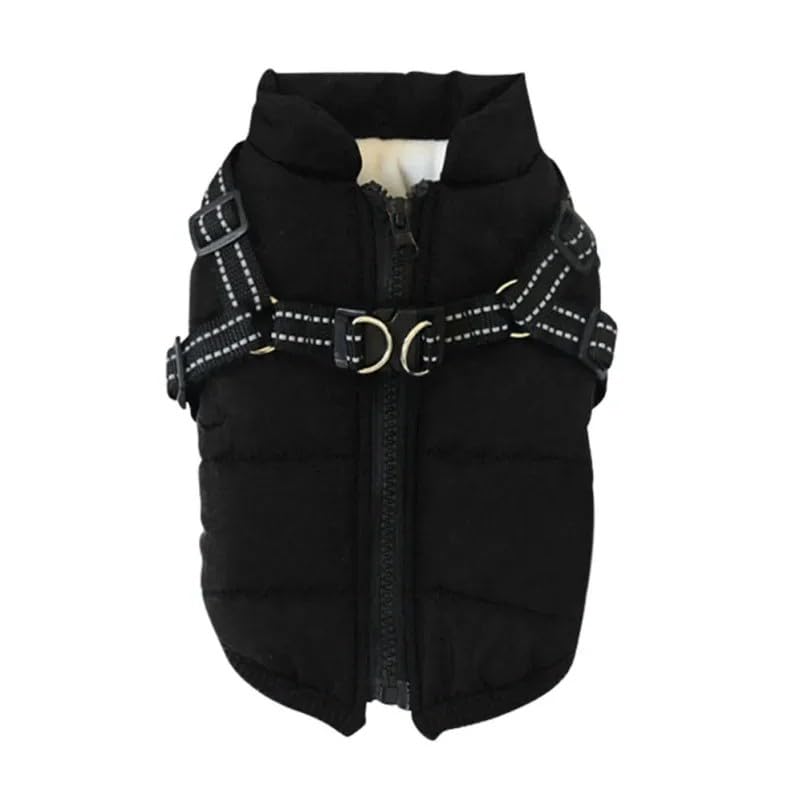 Soft And Comfortable Pet Snow Jacket Vest Autumn And Winter Warm Windproof And Waterproof Dog Coat With Harness,Black,XL