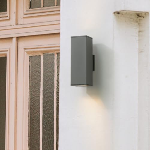 Image of mirrea 14 inch Modern Outdoor Porch Light in 2 Lights, Matte Gray, 2 Pack