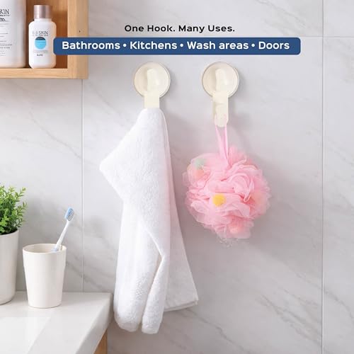 Image of HomeStrap 2-in-1 Suction & Adhesive Hooks | Strong Wall Hanging Hooks Without Drilling | Double Support Stick-On Hooks with No Screw Installation & No Wall Marks for Bathroom, Kitchen & Utility Areas