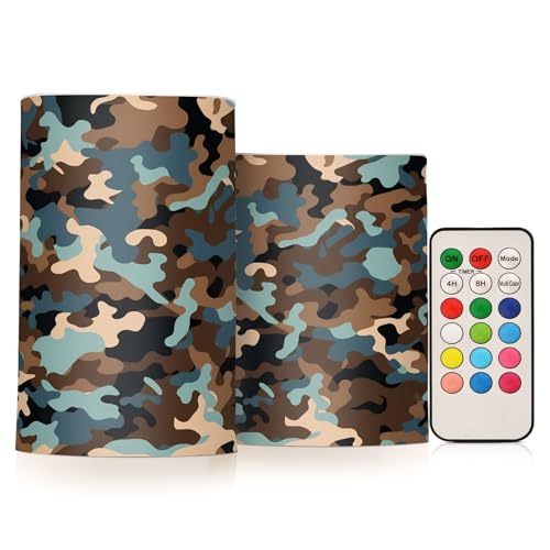 Bougies LED camouflage marron et bleu GuoChe avec télécommande pour déco de fête | Lot de 2