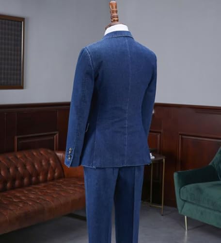 Fashion Denim Suits for Men Double Breasted Prom Tuxedos Peak Lapel 2 Pieces Blazer Pants for Evening Party2