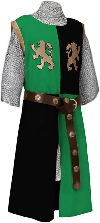 Medieval Kinght Viking V-Neck Tabard Basic Middle Age Embroidery Surcoat Tunic Sleevess Warrior Cosplay Costumes(S-6XL) (Green/Black, 4X-large)