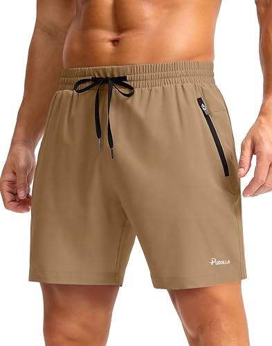 Image of Pudolla Men's Running Gym Shorts with Zipper Pockets 5 inch /7 inch / Lightweight Quick Dry Running Workout Athletic Short