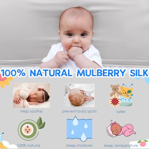 Image of PROMEED 100% Mulberry Silk Crib Sleeve for Baby Hair Loss Prevention, Premium 23 Momme Natural Silk Bassinet Sheet for Bassinets /Cradles /Cots /Cribs (Light Grey)