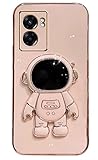 for Oneplus Nord N300 Case Cute Astronaut Hidden Stand,6D Plating Glitter Soft TPU Bumper with Camera Protection,Kawaii Cartoon Folding Bracket Kickstand Phone Case for Oneplus Nord N300 5G (Pink)