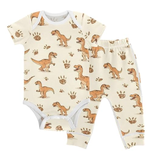 vvfelixl Cartoon Yellow Dinosaurs Baby Bodysuits Set,Baby Layette Sets Unisex Short Sleeve Babys Pants Sets 6-9M