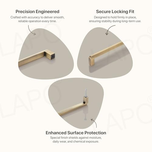 Image of LAPO 6 Inch Cabinet Handles for Kitchen, Crafted from Stainless Steel for Office Drawers, Comfortable Grip Style, Scratch Resistant, Hole to Hole Size 16 cm, Easy Install (160mm, Antique, Pack of 6)