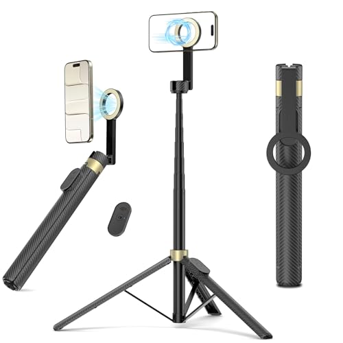 Vimose Monopod Magnetic Tripod for iPhone Mini Selfie Stick Tripod for Magsafe 360 Rotatable Portable Travel Tripod Cell Phone Stand with Metal Ring & Remote Compatible with iPhone Android 65