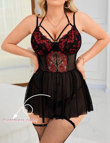 Image of 4 pieces Lace Lingerie Matching Sheer Skirts High Waisted Sexy Bodysuit