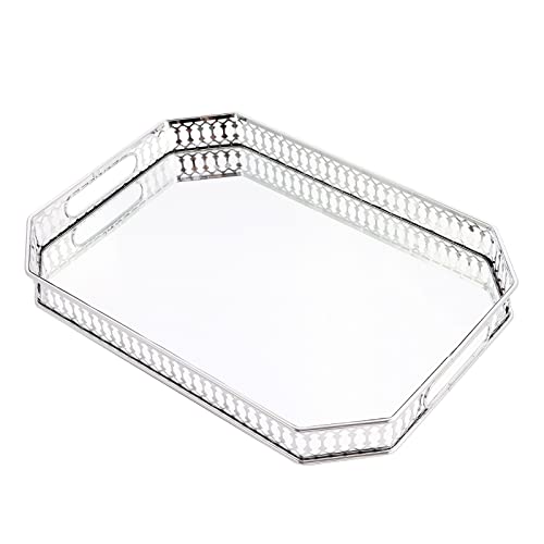 Perfume Tray, Mirror Tray, Vanity Decorative Tray with Rectangle Metal for Dresser Bathroom Bedroom Countertop Organizer, Large Size 13.8
