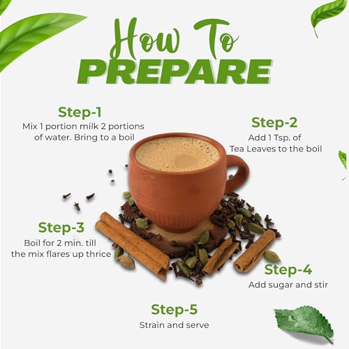 Golden Tips Indian Masala Chai, Loose Leaf Black Tea with Green Cardamom & Cinnamon, Spiced Tea Blend, Bold & Aromatic Flavor, Traditional Indian Chai (100 Gram, 50 cups)