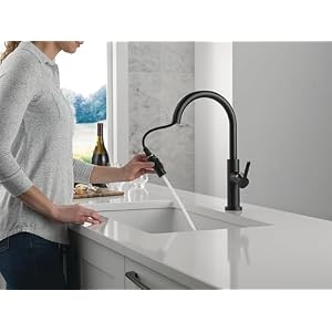 Delta Faucet Nicoli Kitchen Faucet with Pull Down Sprayer, Black and Gold Kitchen Sink Faucet, Modern Kitchen Faucet, Single Hole Kitchen Faucet, Matte Black/Champagne Bronze 19867LF-GZ Delta Faucet Nicoli Kitchen Faucet with Pull Down Sprayer Black and Gold Kitchen Sink Faucet Modern Kitchen Faucet Single Hole Kitchen Faucet Matte BlackChampagne Bronze 19867LF GZ
