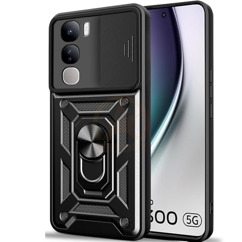 Image of Armor Bumper Back Cover Case for Vivo Y300 5G | Rotating Camera Cover, Ring Holder & Kickstand | Heavy Duty & 360 Degree Protection Vivo Y300 5G Back Cover (Black)