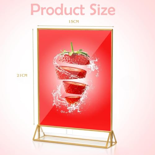 Laveduso Acryl-Schildhalter A5, 6 Stück, transparenter Bilderrahmen und Flyerhalter, doppelseitiger Acrylrahmen mit Goldrahmen für Hochzeitstischschilder