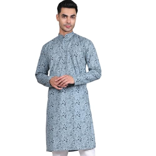 Image of Majestic Man Women's Cotton Regular Fit Casual Ethnic Motifs Printed Mandarin Collar Long Kurta