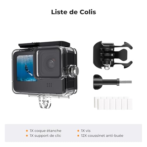Boîtier étanche 60M pour GoPro Hero 13 12 11 10 9 Coque de Plongée