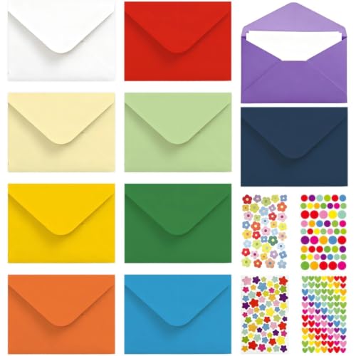 100 Stück Mini Umschläge Bunt Briefumschläge Kleine Farbige Umschläge mit Aufkleber für Geschenkkarte Hochzeit Geburtstag Party Supplies(7×10cm)