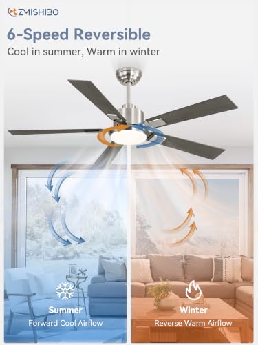 Image of ZMISHIBO 52 inch Brushed Nickel Ceiling Fans with Lights and Remote, Indoor /Outdoor Modern Ceiling Fan for Bedroom Living Room Patio, 6 Speed Reversible Quiet DC Motor, 3 CCT, Dual Finish Blades