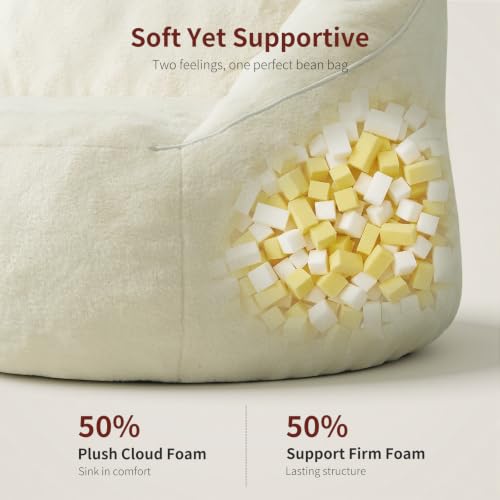 Image of Relefree Oversized Bean Bag Chairs for Adults,Bean Bag Loveseat Sofa,Boneless loveseat for Reading,2 Seater Lazy Sofa for Small Spaces,Mini Small Couches for Living Room,Bedroom,Apartment,Cream White