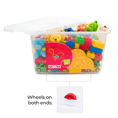 Image of Nayasa Plastic 25 L Multipurpose Rectangular Toy and Storage Box (Transparent) with Lid and Rolling Wheels | Durable, Spacious & Ideal for Home Organization
