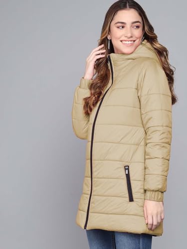 Image of KOTTY Women's Full Sleeve Zipper Fur Hooded Neck Puffer Jacket