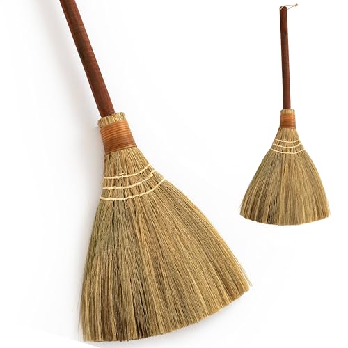 Natural Whisk Sweeping Hand Handle Broom - Vietnam Handmade Straw Soft Broom Design for Home, Kitchen, Grage, Bedroom 12.2" Width, 26.38" Length