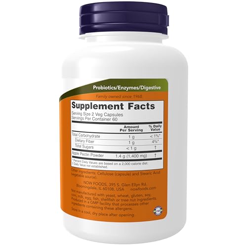 Image of NOW Foods Supplements, Apple Pectin 700 mg, Dietary Fiber, Intestinal Support*, 120 Veg Capsules, (Pack of 2)